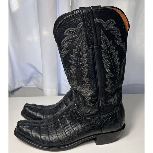 LUCCHESE BOOT COMPANY MENS SIZE 9-D CAiMAN BLACK GORGEOUS! - Picture 4 of 15